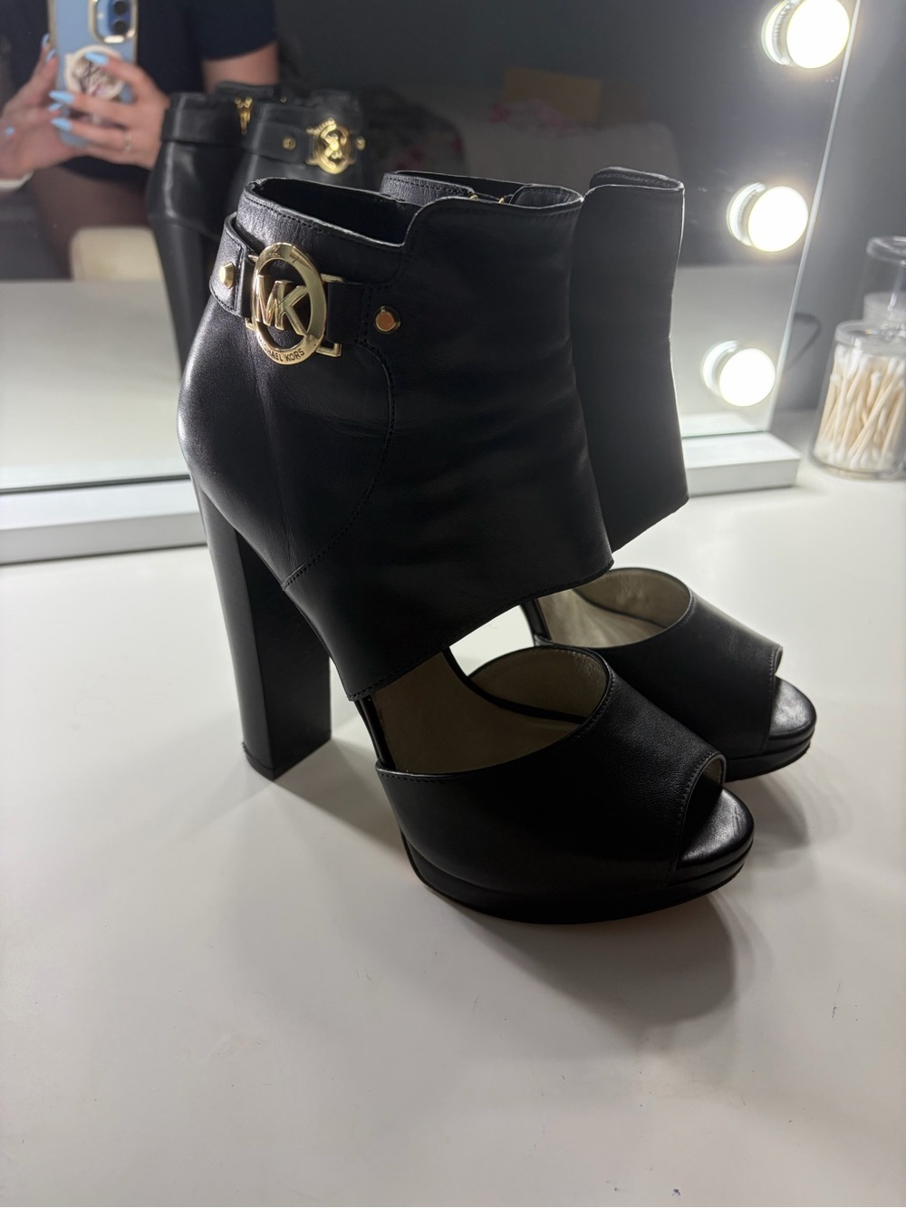 Michael Kors Black Leather Peep-Toe Ankle Booties